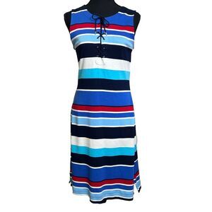Chaps Sleeveless Sailor Bay Dress Womens Size‎ Medium Red White Blue Stripe